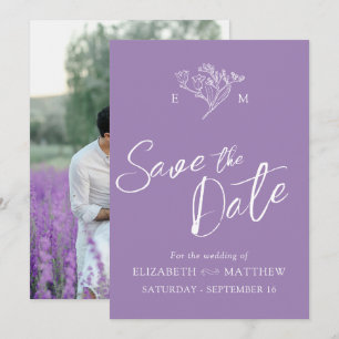 Simple wildflower monogram drawing purple photo save the date