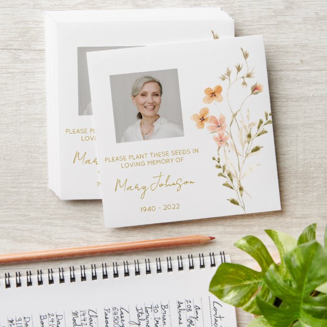 Simple Wildflower Photo Funeral Seed Envelope (Stacked)