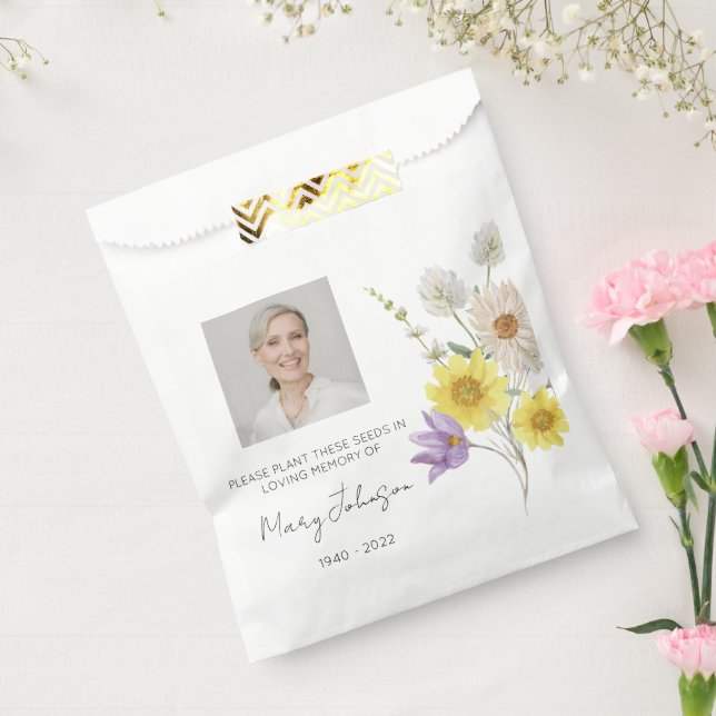 Simple Wildflower Photo Funeral Seed Favour Bag (Sealed)