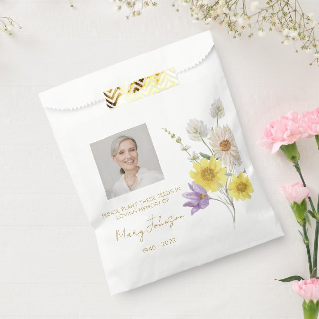 Simple Wildflower Photo Funeral Seed Favour Bag (Sealed)