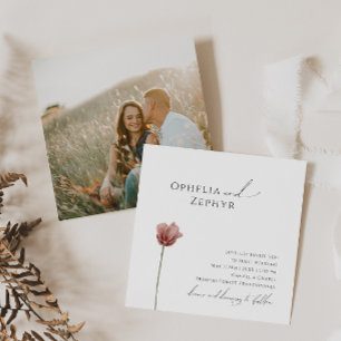 Simple Wildflower   Photo Square Wedding Invitation
