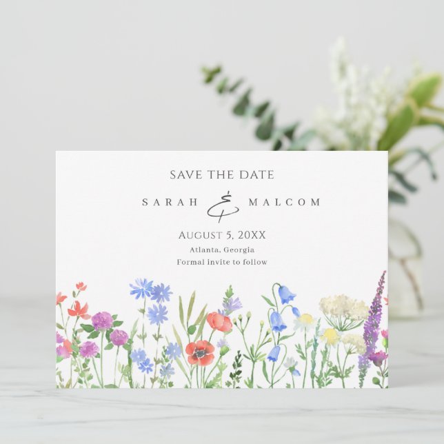 Simple Wildflower Photo Wedding Save The Date (Standing Front)