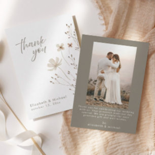 Simple Wildflower Photo Wedding Thank You Card