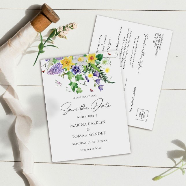 Simple Wildflower Save The Date Announcement Postcard (Creator Uploaded)