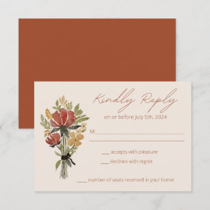 Simple Wildflower Terracotta Beige Wedding RSVP Card