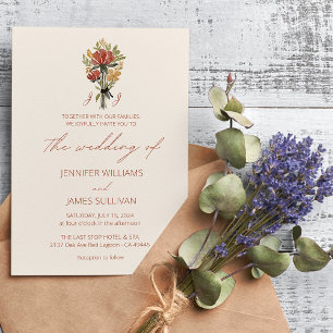 Simple Wildflower Terracotta Monogram Wedding Invitation
