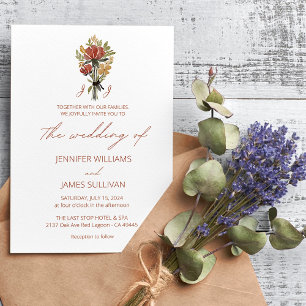 Simple Wildflower Terracotta Monogram Wedding Invitation