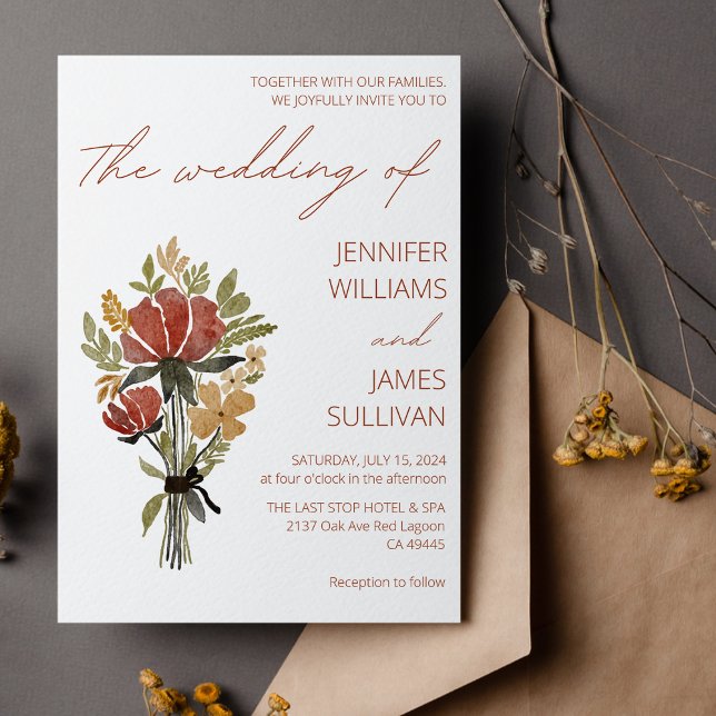 Simple Wildflower Terracotta Wedding  Invitation (Creator Uploaded)