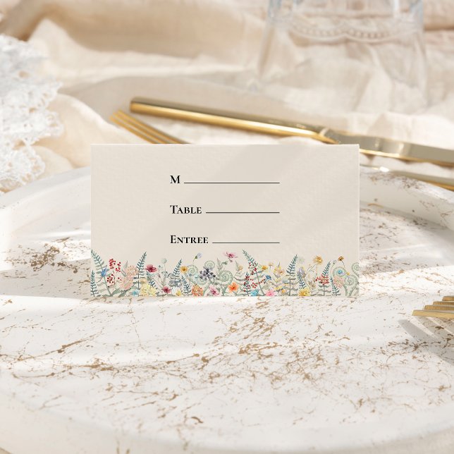 Simple Wildflower Wedding Entree Choice Folded Place Card (Creator Uploaded)