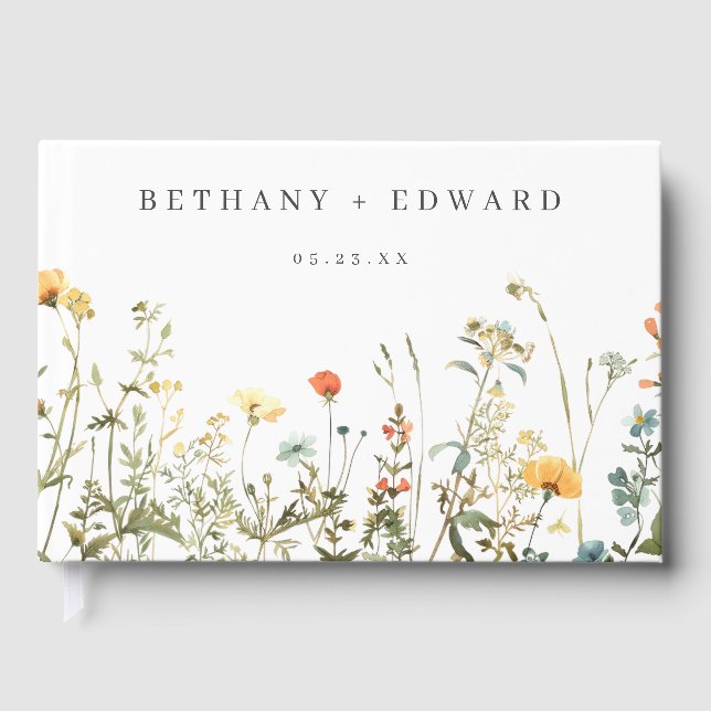 Simple Wildflower Wedding Guest Book (Front)