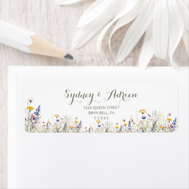 Simple Wildflower Wedding Invite Return Address Label (Insitu)
