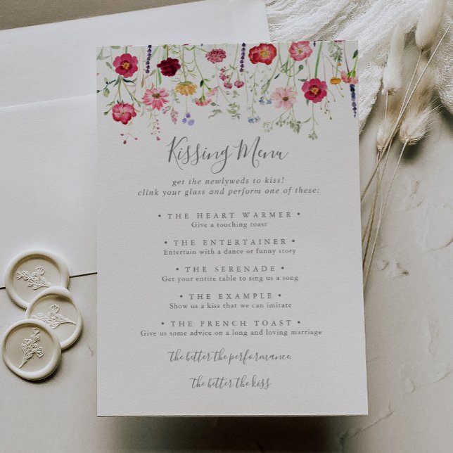 Simple Wildflower Wedding Kissing Menu Game Card (Creator Uploaded)