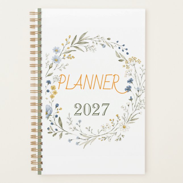 Simple Wildflower Wreath Personalised Academic Pla Planner (Front)