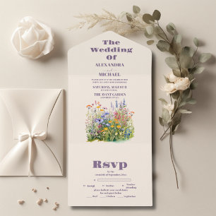 Simple Wildflowers Botanical Garden Wedding All In One Invitation