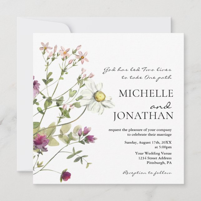 Simple Wildflowers Floral Garden Christian Wedding Invitation (Front)