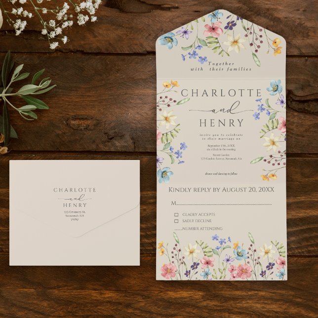 Simple Wildflowers Garden Wedding All In One Invitation (Creator Uploaded)