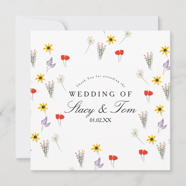 Simple Wildflowers Hand Drawn Wedding Thank You (Front)