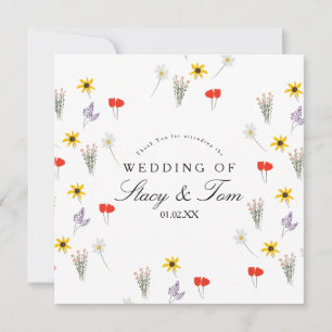 Simple Wildflowers Hand Drawn Wedding Thank You