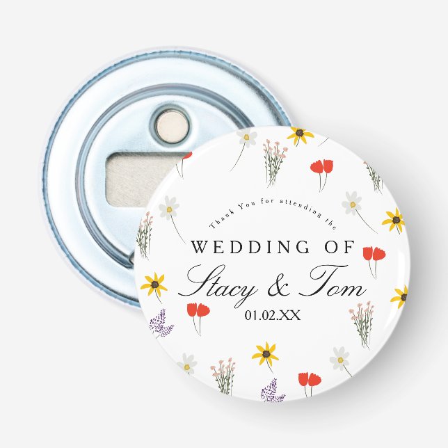 Simple Wildflowers Hand Drawn Wedding Thank You    Bottle Opener (Front)