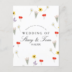 Simple Wildflowers Hand Drawn Wedding Thank You Postcard