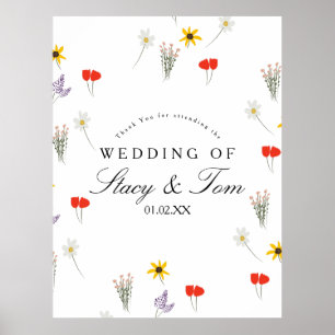 Simple Wildflowers Hand Drawn Wedding Thank You  Poster