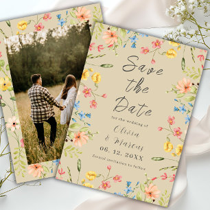 Simple Wildflowers Modern Photo Neutral Save The Date