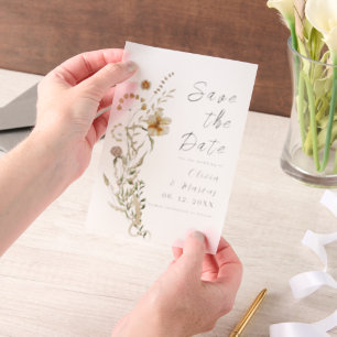 Simple Wildflowers Modern Save The Date Vellum Invitations