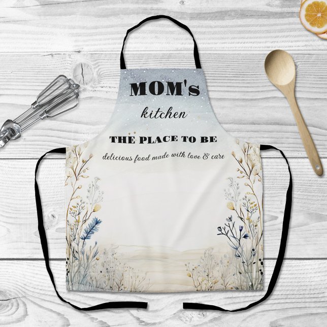 Simple Wildflowers Mum  Apron (Apron featuring wildflowers in tan and dusty blue. Mom's birthday or Mother's Day)