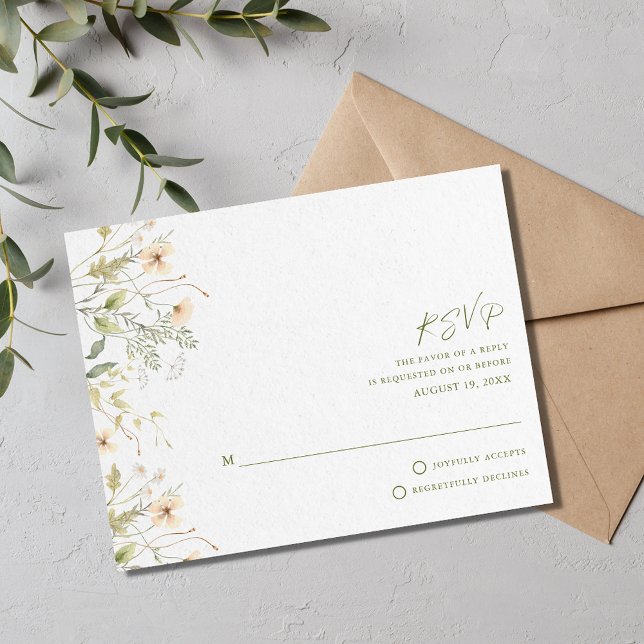 Simple Wildflowers Wedding RSVP Card (Simple Wildflowers Wedding RSVP Card)