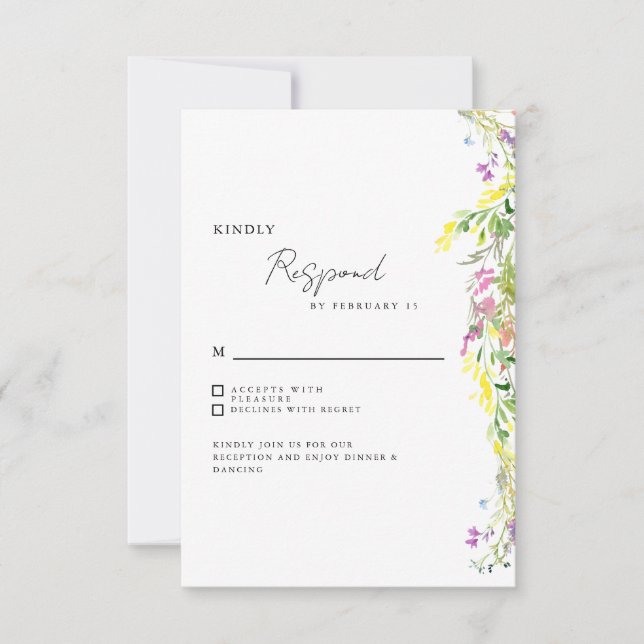 Simple Wildflowers Wedding RSVP Card (Front)