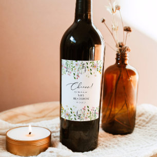 Simple wildfowers bridal shower wine label
