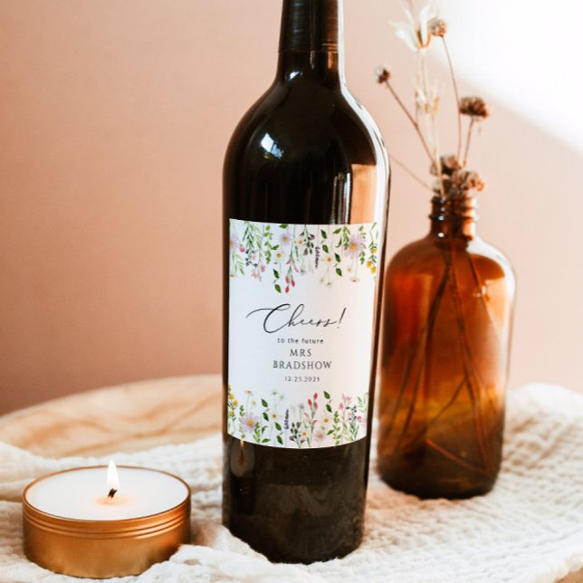 Simple wildfowers bridal shower wine label (Creator Uploaded)