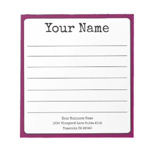 Simple Wine Coloured Retro Add Your Name Lined Notepad