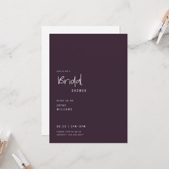 Simple Wine Text Only Bridal Shower  Invitation (Front/Back In Situ)