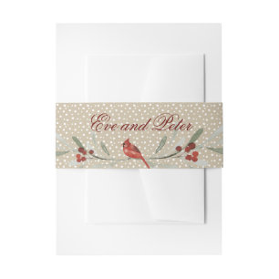 Simple Winter Cardinal, personalise with Names Invitation Belly Band