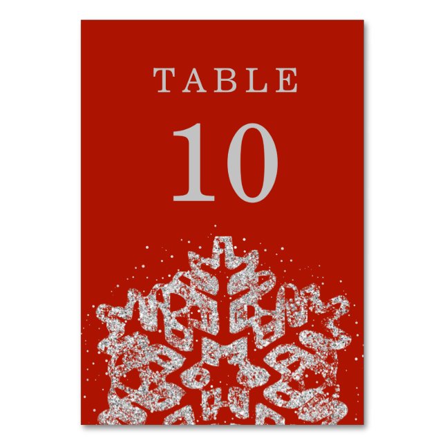 Simple Winter Christmas Holiday Wedding Silver Red Table Number (Front)