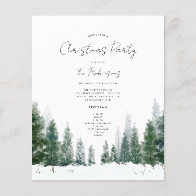 Simple Winter Christmas Party Invite Program Menu (Front)