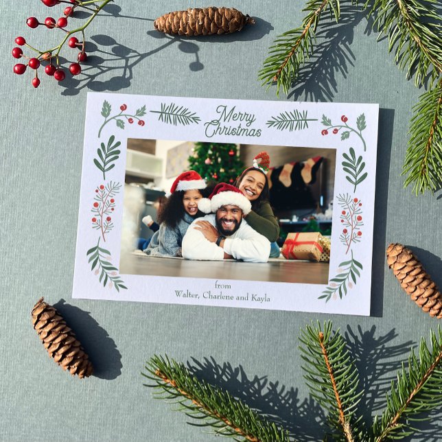 Simple Winter Foliage Single Photo Horizontal Holiday Card (Creator Uploaded)