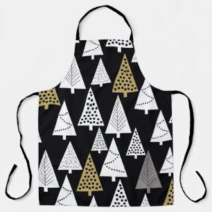 Simple winter pattern. Black background. Gold, sil Apron