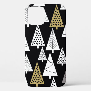 Simple winter pattern. Black background. Gold, sil iPhone 12 Case