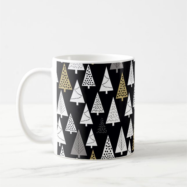 Simple winter pattern. Black background. Gold, sil Coffee Mug (Left)