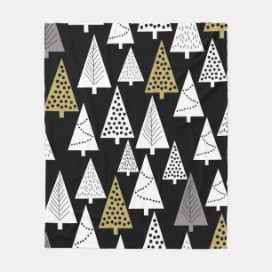 Simple winter pattern. Black background. Gold, sil Fleece Blanket