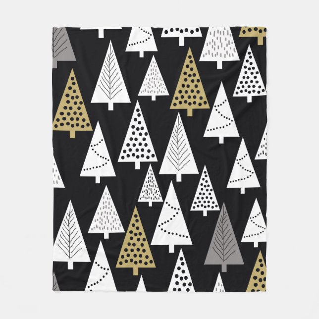 Simple winter pattern. Black background. Gold, sil Fleece Blanket (Front)