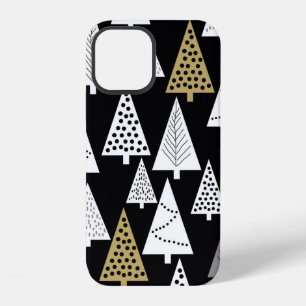 Simple winter pattern. Black background. Gold, sil iPhone 12 Case