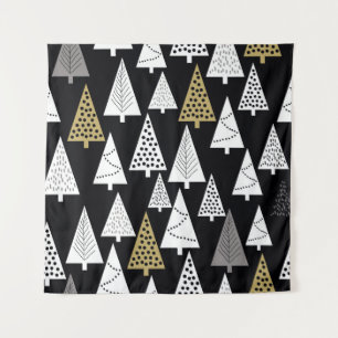 Simple winter pattern. Black background. Gold, sil Tapestry