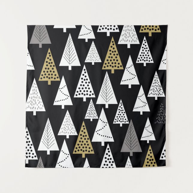 Simple winter pattern. Black background. Gold, sil Tapestry (Front)