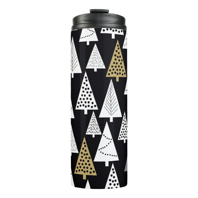 Simple winter pattern. Black background. Gold, sil Thermal Tumbler (Front)