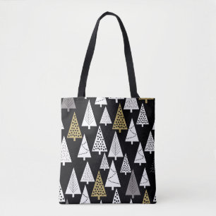 Simple winter pattern. Black background. Gold, sil Tote Bag