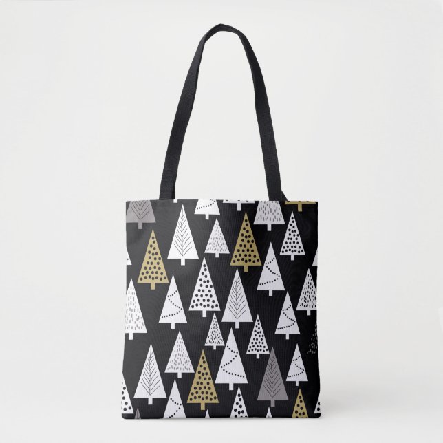 Simple winter pattern. Black background. Gold, sil Tote Bag (Front)
