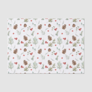 Simple Winter Pine Berry Watercolor Christmas Tissue Paper